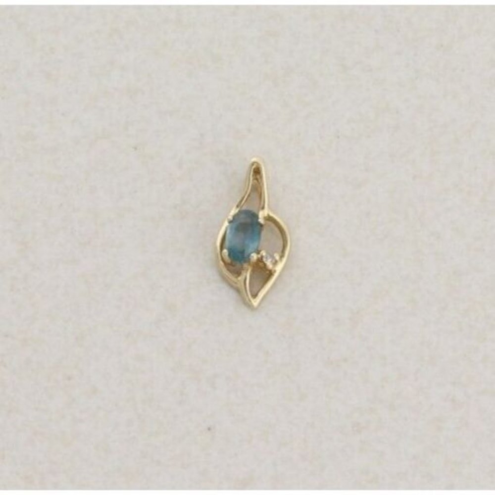 Pendant Only 14k Yellow Gold Natural Blue Topaz and Diamond Pendant